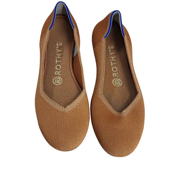 Rothys The Flat Round Toe Ballet Flat Size 6 Fawn Brown Slip On Caramel Knit - Picture 9 of 13